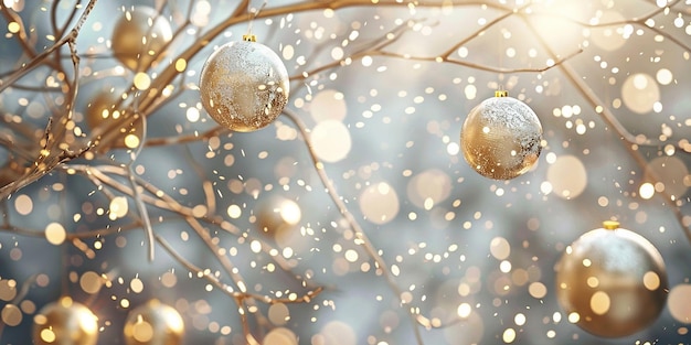 Portrait of Snow Falling on a Tree Branch with Copper Orange