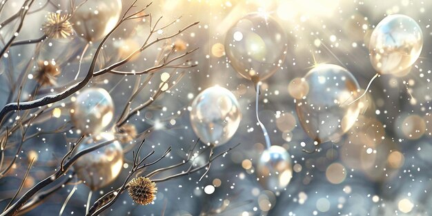 Portrait of Snow Falling on a Tree Branch with Pewter Gray