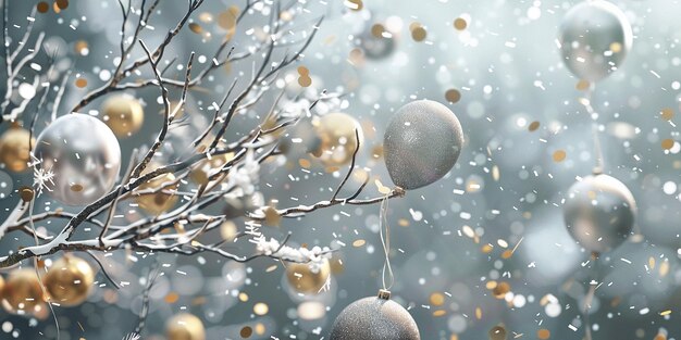 Portrait of Snow Falling on a Tree Branch with Zinc Gray