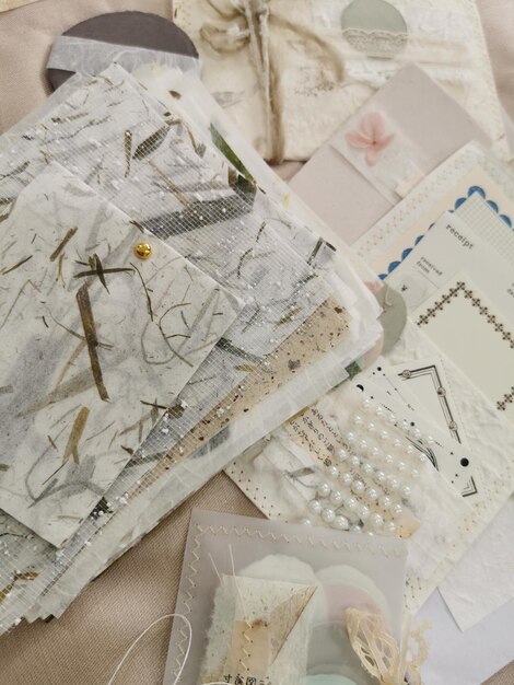 Photo portrait of stacks of recycled paper for scrapbooking material