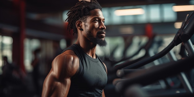 Portrait of a strong young African man working out in a gym A man with dreadlocks is working out