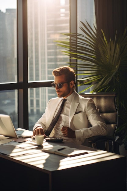 Portrait of a stylish businessman in his modern office on a sunny day