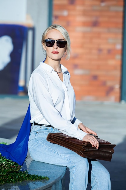 Portrait Of Successful Business Woman Blonde european girl Hipster girl