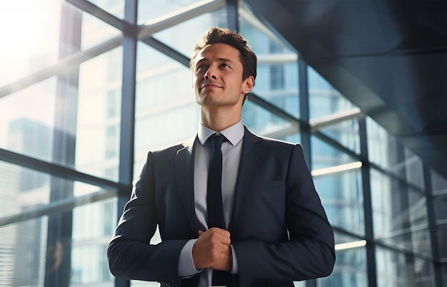 Portrait of successful businessman ceo Happy smiling employee at modern office High quality photo