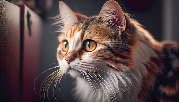 Portrait of a surprised cute cat closeup on blurred background