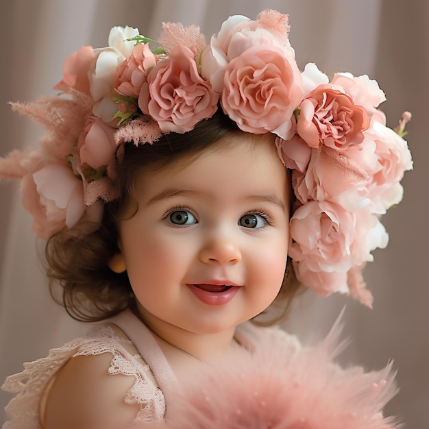 Portrait of surprised cute little toddler girl child over pink background Looking at camera Points