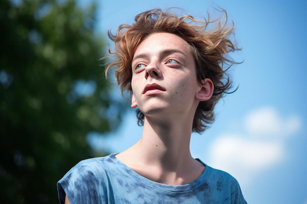 Portrait of a teenage boy with freckles on his face