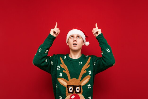 Portrait teenager boy with Christmas sweater