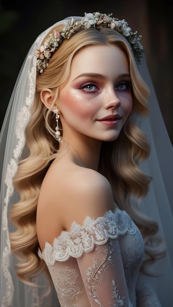 Portrait of a tender young bride makeup and hairstyle for wedding long blonde hair