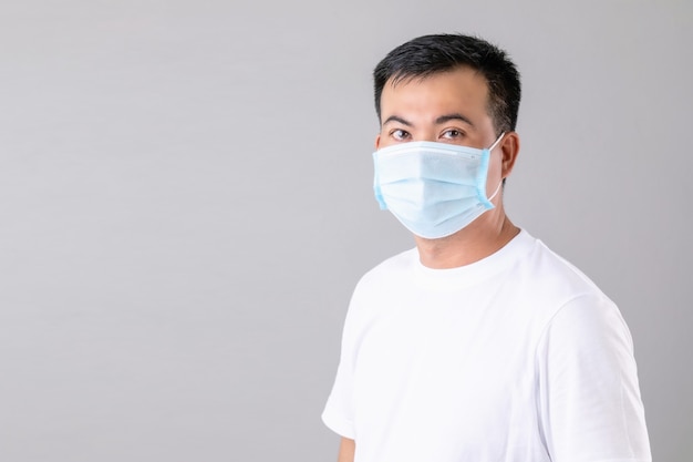 Portrait of Thai man wearing a protective face mask