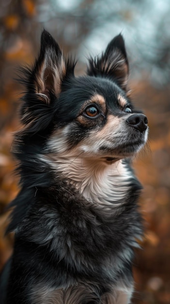 Portrait of a Thoughtful Black and White Dog