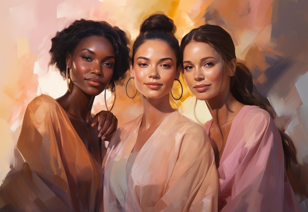 Portrait of three international girls Friendship of nations Stop racism