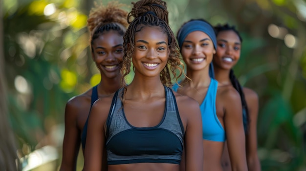 Portrait of Three Young Women in Sportswear Outdoors Smiling and Confident