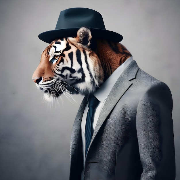 Portrait of a tiger in a business suit on a white background