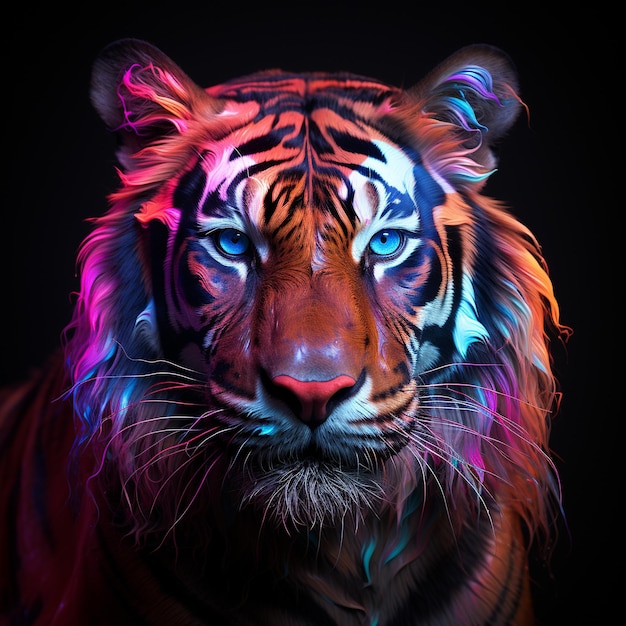 Portrait of tiger neon generated by ai