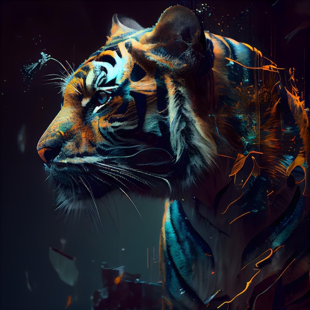 Portrait of a tiger with fire on the background 3d rendering