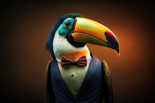 Portrait of a toucan in business suit, stock market creative concept