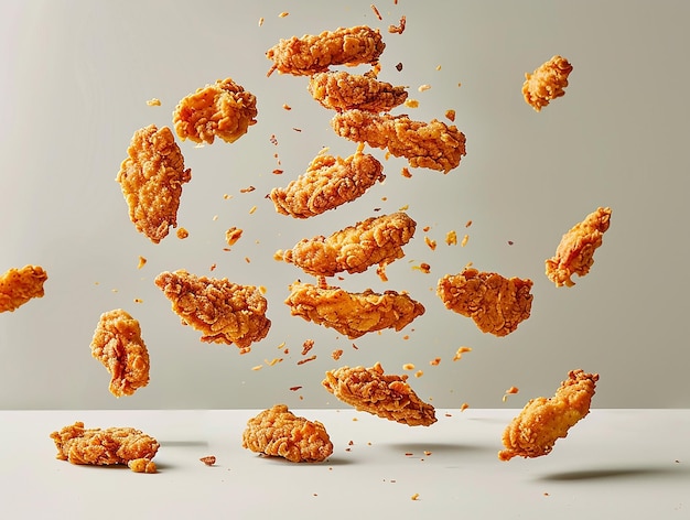 Photo portrait of a tower of crispy chicken tenders highresolution 3d style