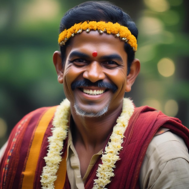 Portrait of a traditionally dressed happy south indian