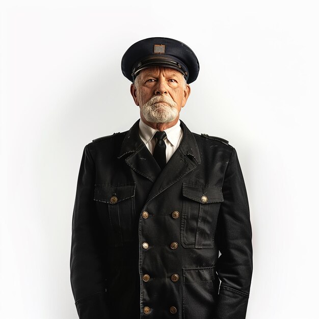 Photo portrait of train conductor on white background