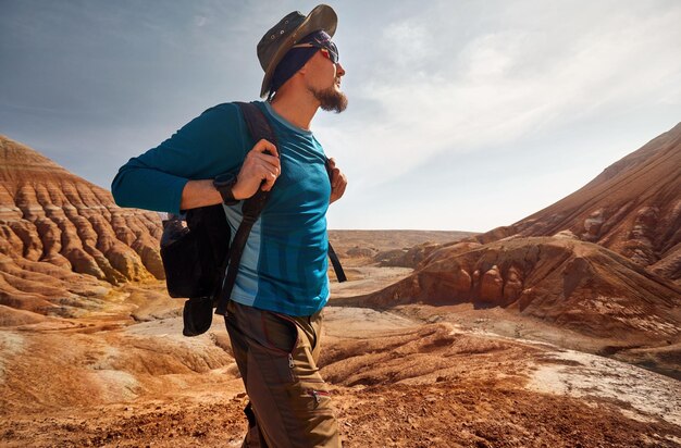 Portrait of traveler in the desert