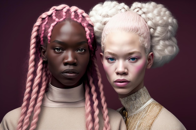 Portrait of two African American women with normal and albino skin tone