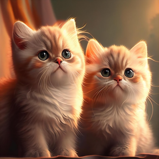 Portrait of two cute little kitten