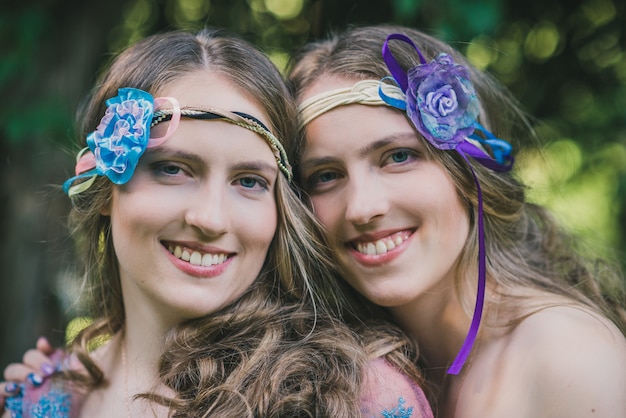 Portrait of two sisters, twins