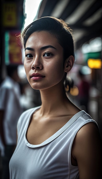 Portrait of a typical Bangkok resident A beautiful woman with a bright smile in a stylish metropolitan surroundings in Thailand Generative AI