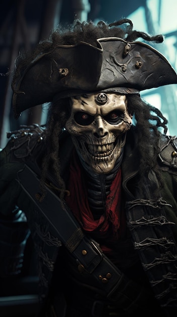 Portrait of an undead zombie pirate captain Generative AI