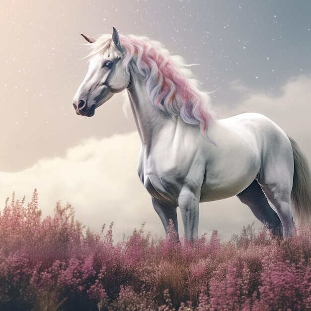 Portrait of unicorn with pink mane Generative AI