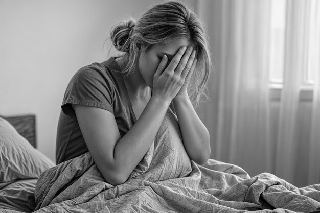 Photo portrait of upset woman being in her thoughts the woman is unhappy