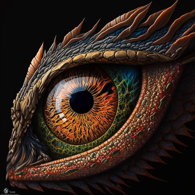 Portrait of the very detailed eye of the dragon. AI Generated