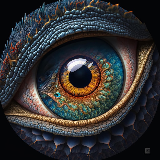 Portrait of the very detailed eye of the dragon. AI Generated