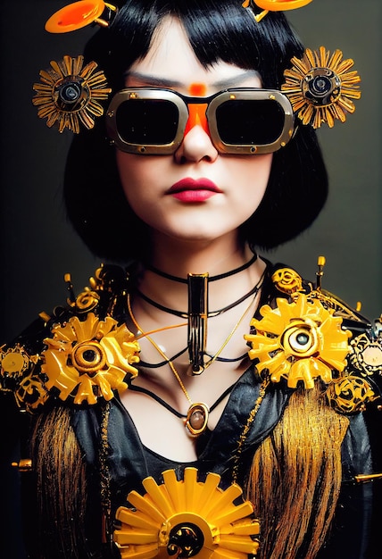 Portrait of a Victorian steampunk robot with beautiful makeup Artistic abstract steampunk fantasy