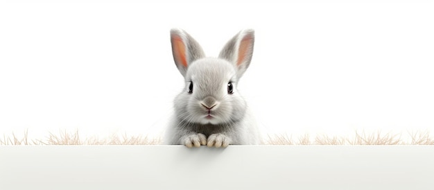 Portrait view of a cute white baby rabbit isolated on a white backgroundRealistic Easter Bunny