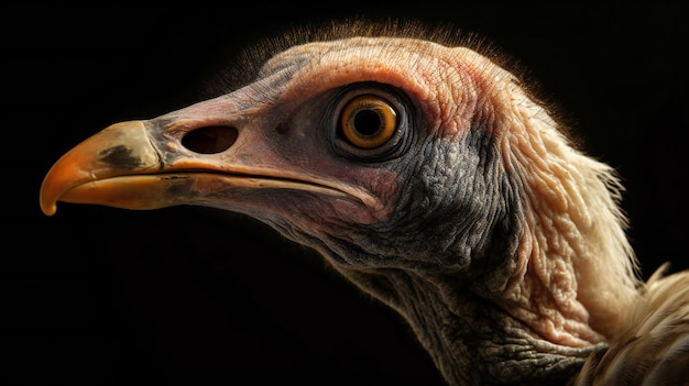 Portrait of a vulture on a black background Closeup