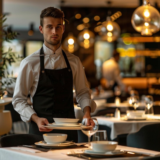 Portrait Of Waiter Serving Food