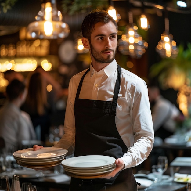 Portrait Of Waiter Serving Food