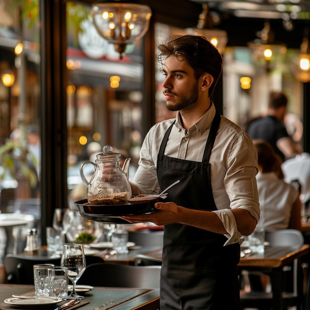 Portrait Of Waiter Serving Food