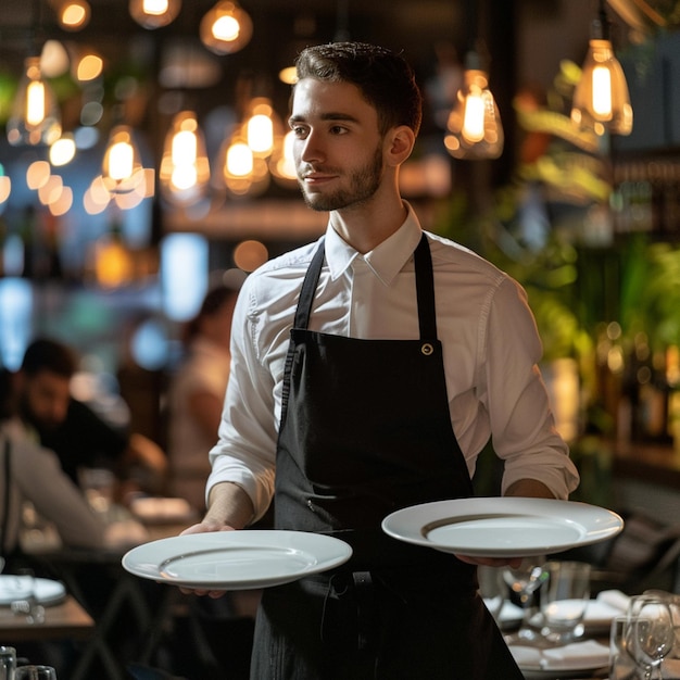 Portrait Of Waiter Serving Food