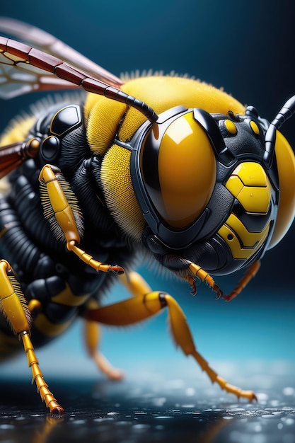 Portrait of a wasp wearing cyberpunk style glasses