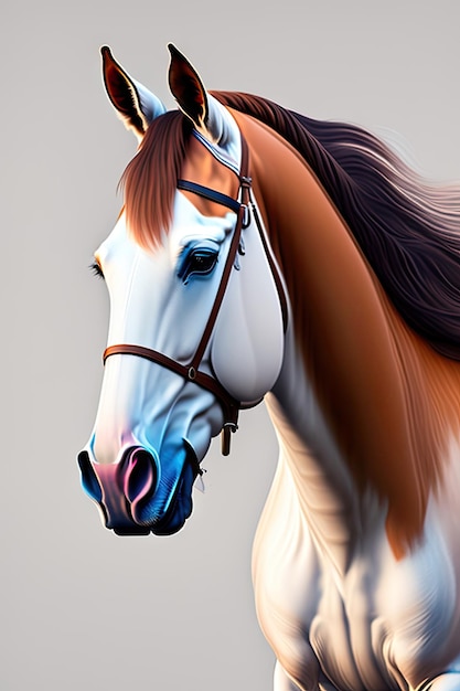 Portrait of a white and brown horse isolated on transparent background PNG