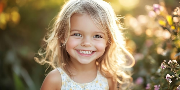 Photo portrait of an white little girl with a smile