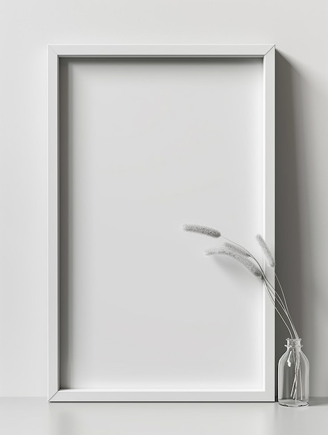 Photo portrait of a white picture frame mockup