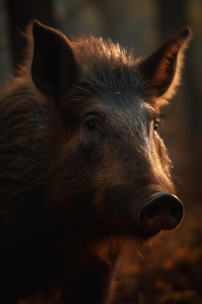 Portrait of Wild Boar Dramatic and Cinematic Lighting Photography Generative AI