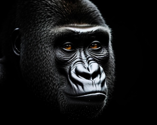 Portrait of a wild gorilla on a black background