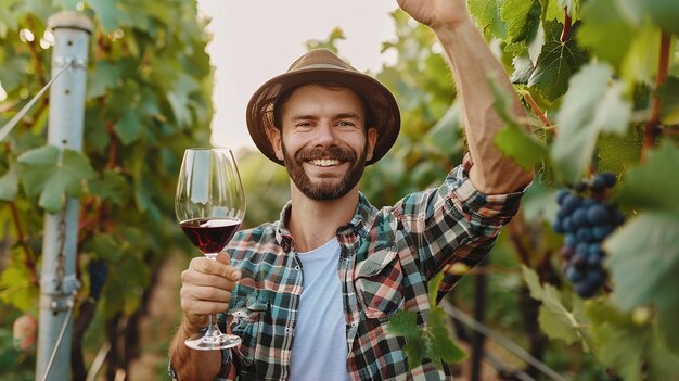 Portrait of Wine Enthusiast in Vineyard Holding Glass