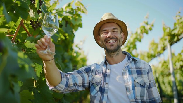 Portrait of Wine Enthusiast in Vineyard Holding Glass