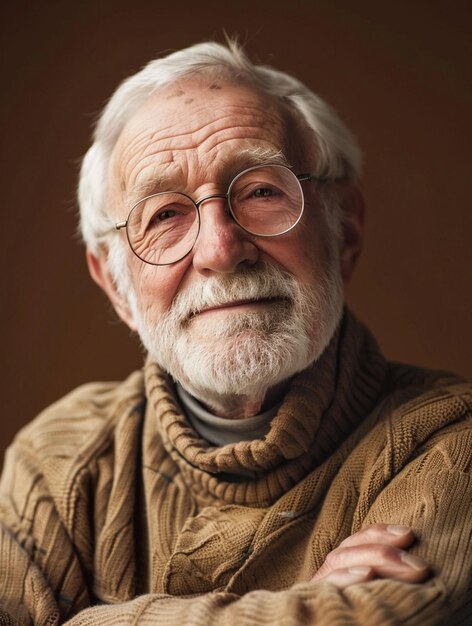 Portrait of a Wise Elderly Man with Glasses and Sweater